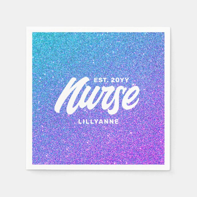 Guardanapo De Papel Enfermeira RN Festa de formatura de brilho púrpura (Frente)