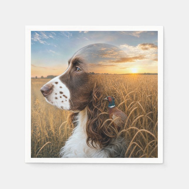 Guardanapo De Papel English Springer Spaniel e Faisão (Frente)