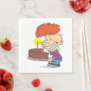 Guardanapo De Papel Engraçado Cartoon Boy com Bolo de Aniversário de C