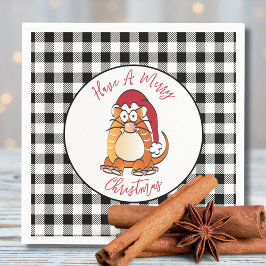 Guardanapo De Papel Engraçado Cartoon de Natal Cat Santa Hat Feriado