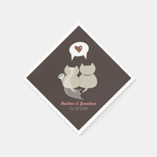 Guardanapo De Papel Engraçado Cartoon Gatos de Casamento Ensaio Napkin (Canto)