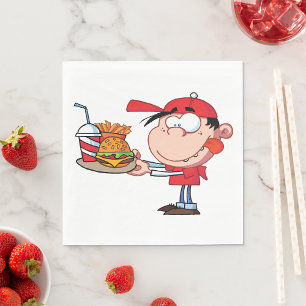 Guardanapo De Papel Engraçado Criança Rápida Burger, Fries e Bebidas
