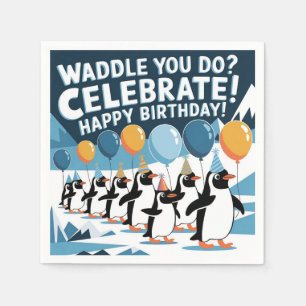 Guardanapo De Papel Engraçado Design de Pinguins de Aniversário - "Wad