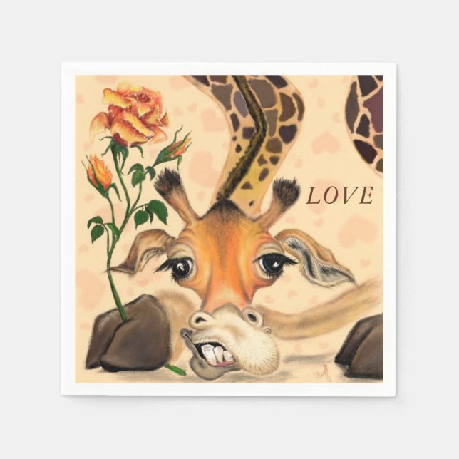 Guardanapo De Papel Engraçado Napkins Giraffe com Rosa - Texto Persona (Frente)