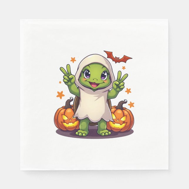 Guardanapo De Papel Engraçado Turtle Fantasma Pumpkin Boo Halloween Cr (Frente)
