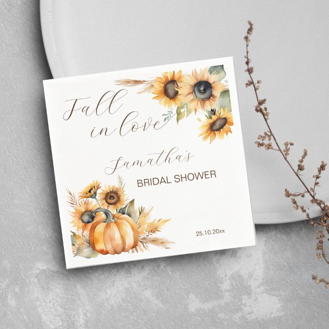 Guardanapo De Papel Enlove boho abóbora girassóis louças (Fall in love boho sunflowers pumpkin pampas grass bridal shower tableware personalized napkins )