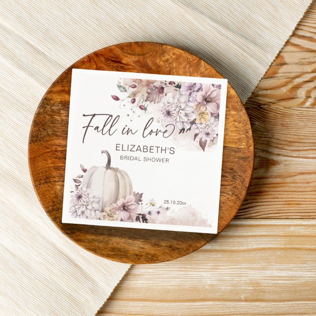 Guardanapo De Papel Enlove folhagem pastel outono chuveiro de noiva (Fall in love bridal shower personalized napkins pastel pumpkin autumn foliage napkins)