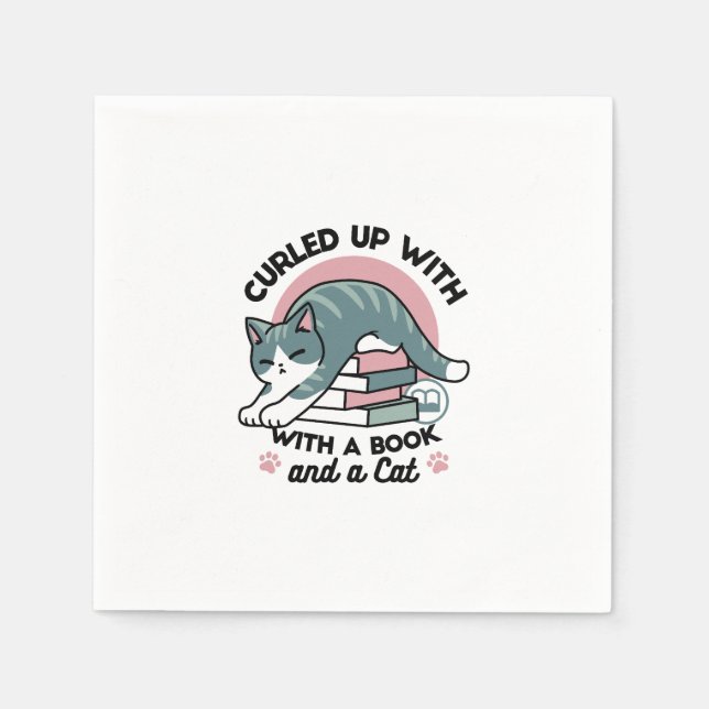Guardanapo De Papel Enrolados com um Livro e um Gato - Leitura de Gato (Frente)