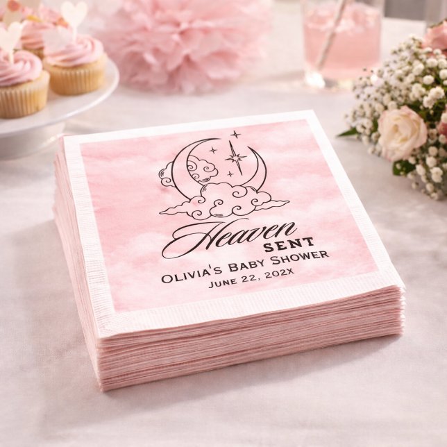 Guardanapo De Papel Enviado do Céu - Chuveiro de Bebê Rosa Lua Estrela (Criador carregado)