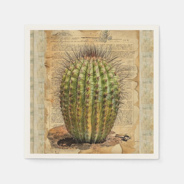 Guardanapo De Papel Ephemera da planta Barrel Cactus (Frente)