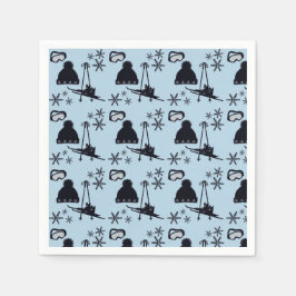 Guardanapo De Papel Equipamento de esqui preto e flocos de neve em azu