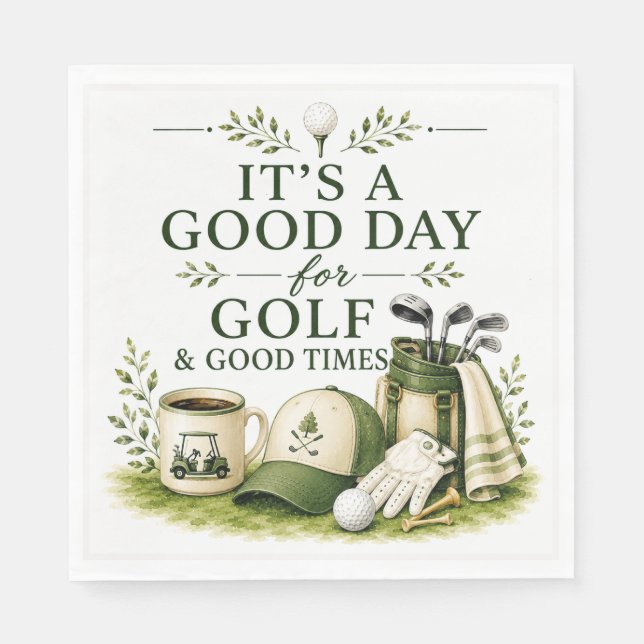 Guardanapo De Papel Equipamento de golfe com texto em verde (Frente)