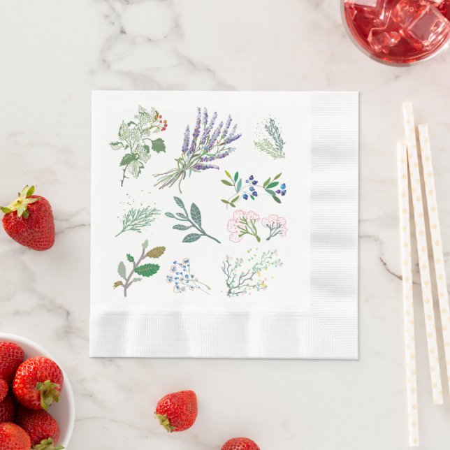 Guardanapo De Papel Ervas folhagens verdes elegantes e fofas (Insitu)