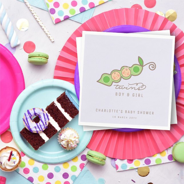 Guardanapo De Papel Ervilhas em uma festa de Chá de fraldas das gêmeas (Peas in a Pod Boy Girl Twins Lavender Light Purple Baby Shower Party Paper Napkins @ fatfatin)