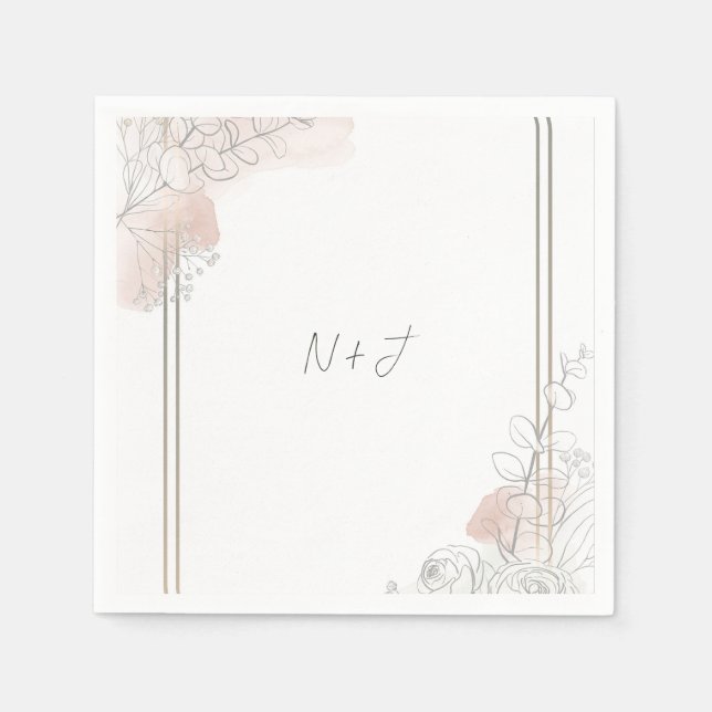 Guardanapo De Papel Esboço Botânico Sage & Blush Floral Casamento (Frente)