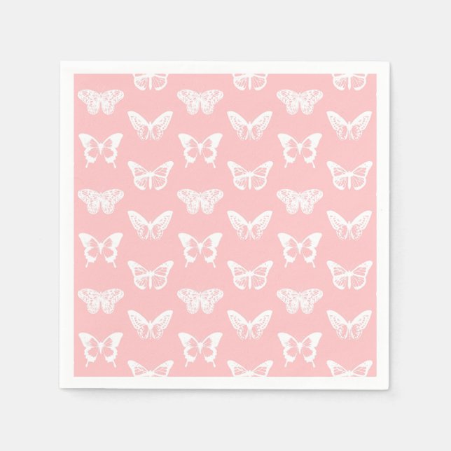 Guardanapo De Papel Esboço da borboleta, rosa-casca e branco (Frente)
