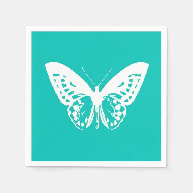 Guardanapo De Papel Esboço da borboleta, turquesa e branco (Frente)