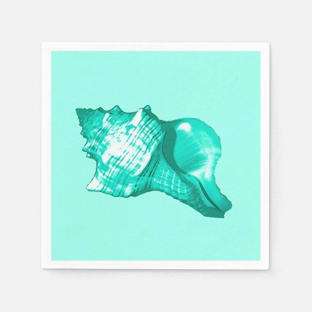 Guardanapo De Papel Esboço da concha - taruga, branca e aqua (Frente)