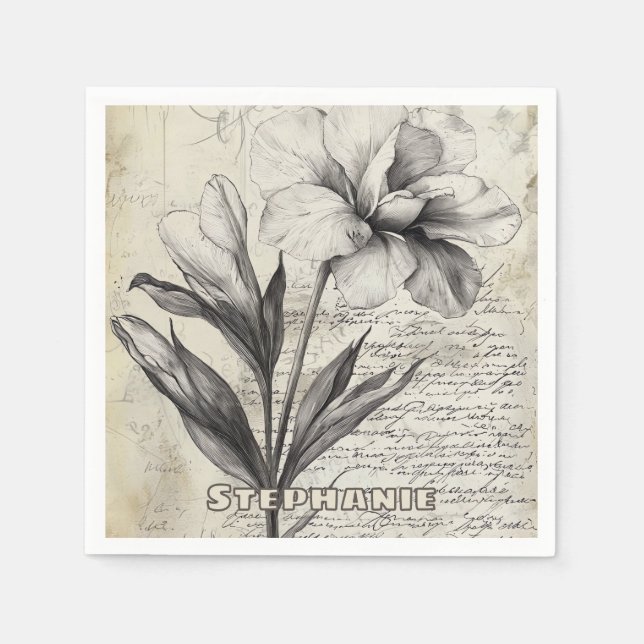 Guardanapo De Papel Esboço Floral Russo com Caligrafia - Idade (3) (Frente)
