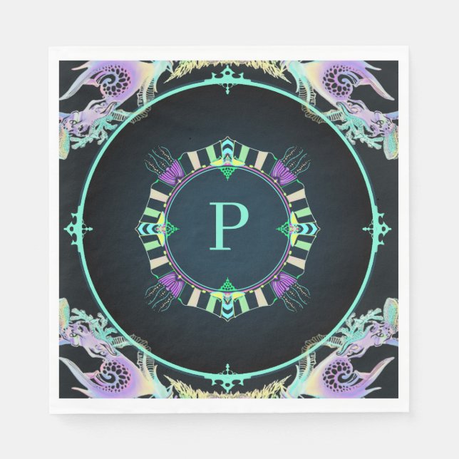 Guardanapo De Papel Esboço marinho em neon (Frente)