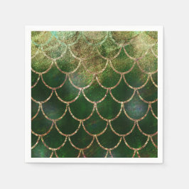 Guardanapo De Papel Escamas de Peixe Sereia Brilho Verde e Dourado