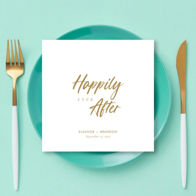 Guardanapo De Papel Escrita Dourada Elegante: Casamento "Feliz Nunca D (Personalized Elegant Gold Script: "Happily Ever After" Wedding Napkins
)