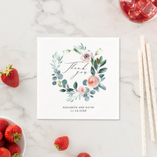 Guardanapo De Papel Escrita Floral Cor-De-Rosa Brilhante, Obrigado Cas