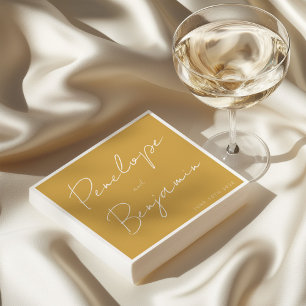 Guardanapo De Papel Escrita Moderna à Mão Casamento Boho Amarelo