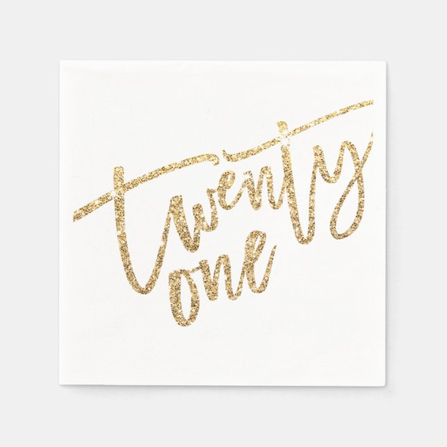 Guardanapo De Papel Escrita moderna TWENTY-ONE glam gold glitter 21 ru (Frente)