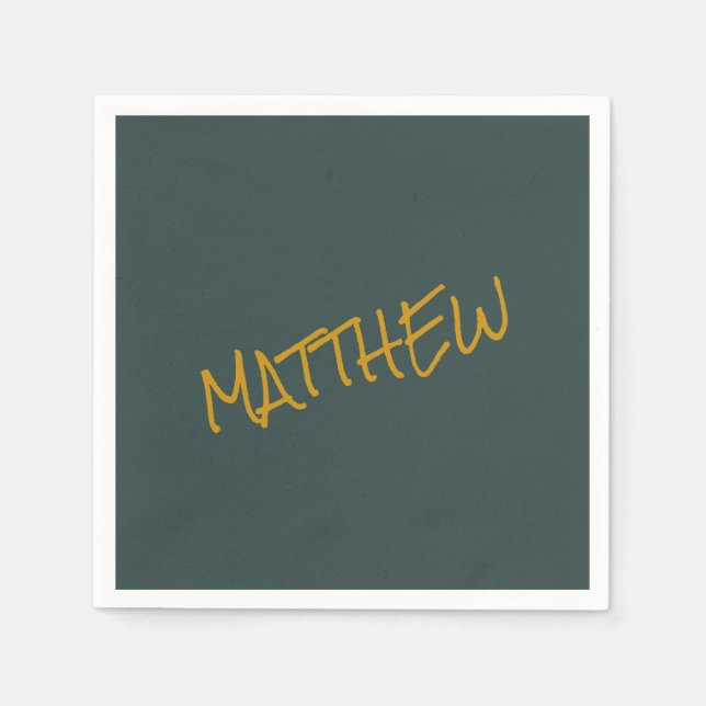 Guardanapo De Papel Escrito com letras douradas modernas verdes escura (Frente)
