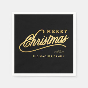 Guardanapo De Papel Escrito Preto e Dourado Moderno Feliz Natal