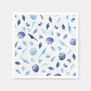 Guardanapo De Papel Escudos do mar no motivo náutico azul da praia