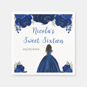 Guardanapo De Papel Escuridão Princesa Marinho Azul Floral Doce Dezess