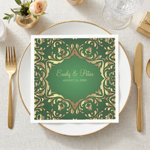 Guardanapo De Papel Esmeralda Verde Falso Ouro Ornado Damasko Casament