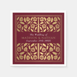 Guardanapo De Papel Espada Dourada Real Medieval Vermelha Casamento