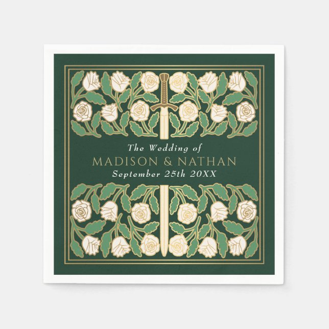 Guardanapo De Papel Espada Floral Dourada Real Medieval Casamento (Frente)