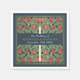 Guardanapo De Papel Espada Floral Dourada Real Medieval Cinza Casament