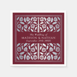 Guardanapo De Papel Espada Prateada Medieval Real Casamento Vermelho