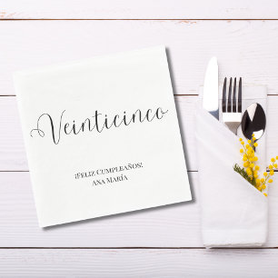 Guardanapo De Papel Espanhol Preto e Branco Minimalista Aniversário de