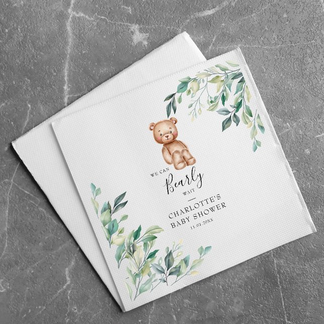Guardanapo De Papel Esperamos o Chá de fraldas Eucalyptus Woodland (Bearly Wait Bear Elegant Baby Shower Paper Napkin)