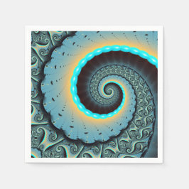 Guardanapo De Papel Espiral de Arte Fractal Laranja abstrato azul Turq