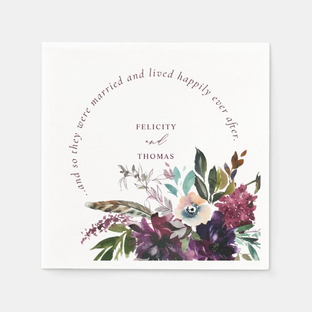 Guardanapo De Papel Esplendor De Borgonha Feliz Para Sempre Após Casam (Frente)