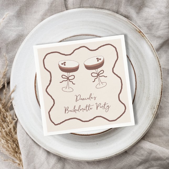 Guardanapo De Papel Espresso Martini Cachelorette Desenhado À Mão (Whimsical Espresso Martini Hand Drawn Bachelorette Napkins)