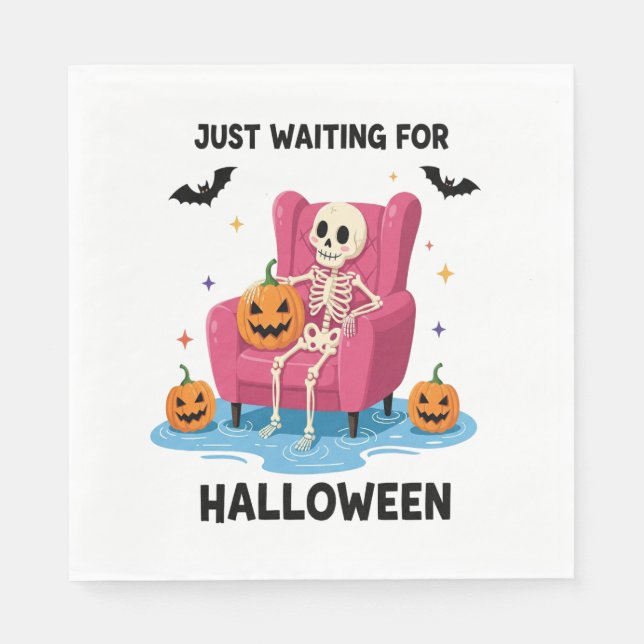 Guardanapo De Papel Esqueleto apenas esperando o Halloween (Frente)