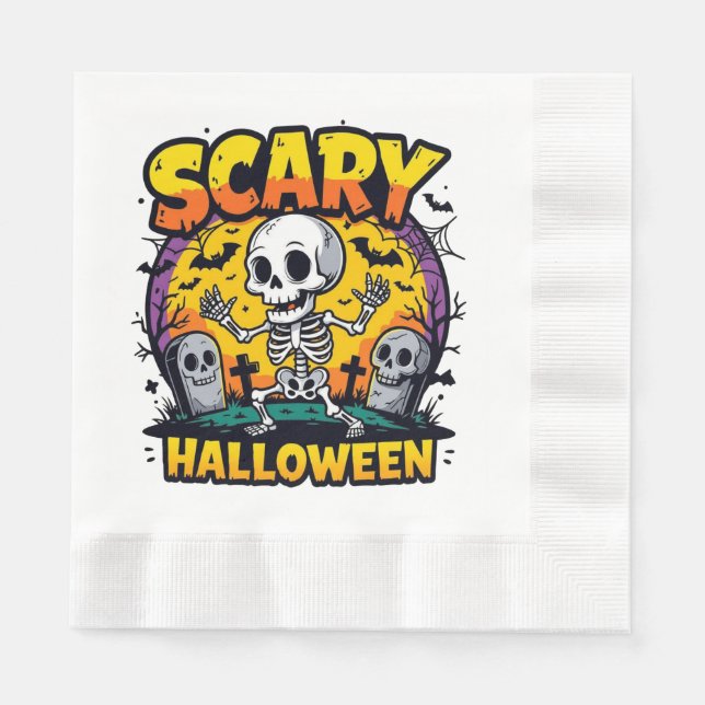 Guardanapo De Papel Esqueleto Clássico de Halloween Assustador (Frente)