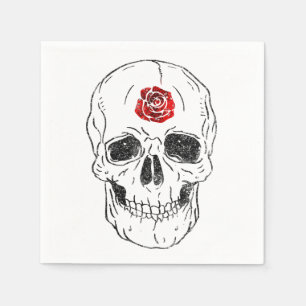 Guardanapo De Papel Esqueleto Crânio Ossos Rosa Preto e Vermelho Brilh
