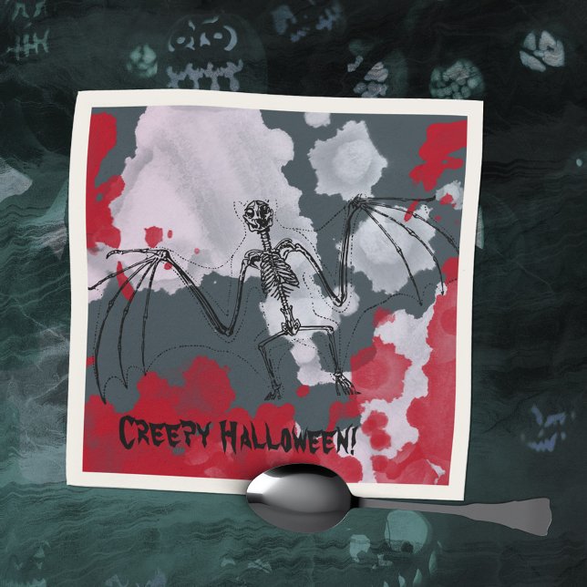 Guardanapo De Papel Esqueleto de Bat de Halloween assustador (Creepy Halloween Bat Skeleton Napkins ©Susanne Sachers - Sunny Mind Design 🌞)