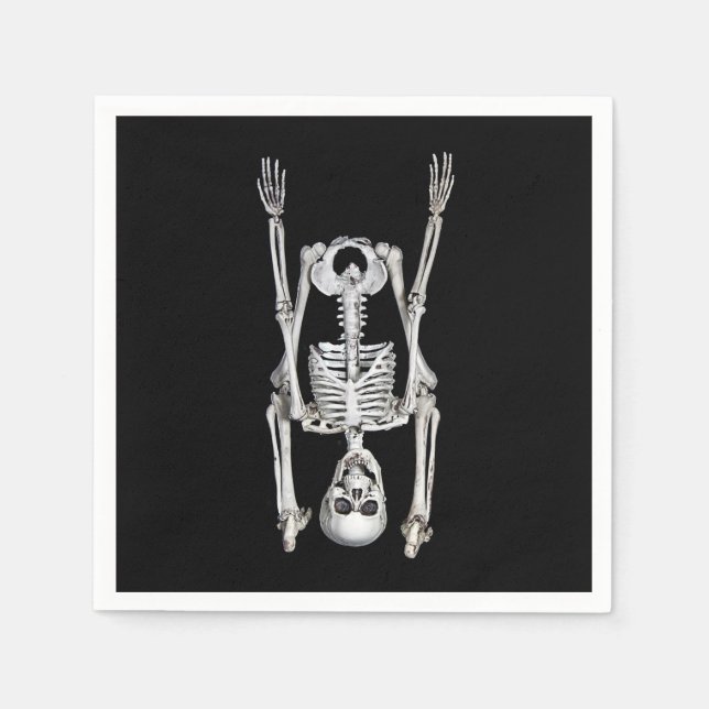 Guardanapo De Papel Esqueleto de Halloween fazendo parada de cabeça (Frente)