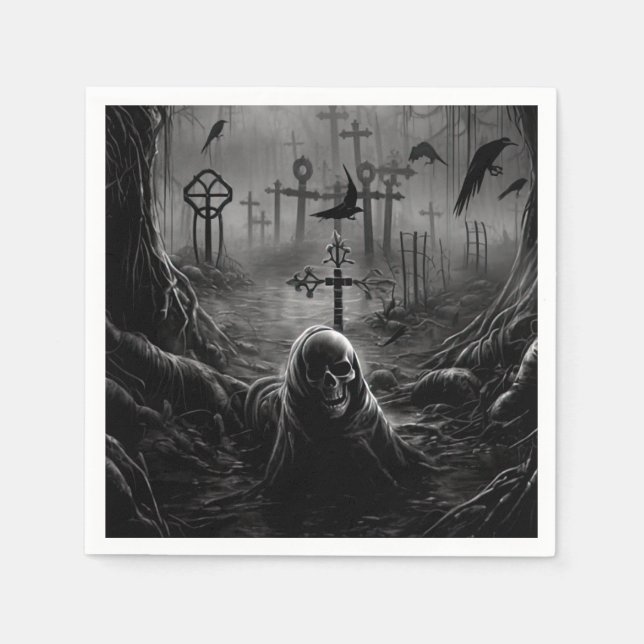Guardanapo De Papel Esqueleto Gótico do Cemitério de Halloween Graveya (Frente)