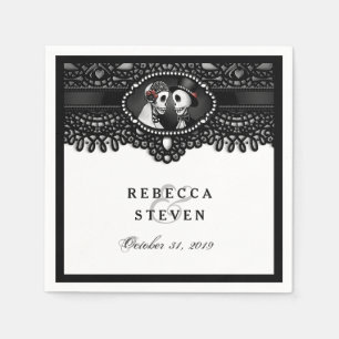 Guardanapo De Papel Esqueleto preto & branco do casamento do laço com